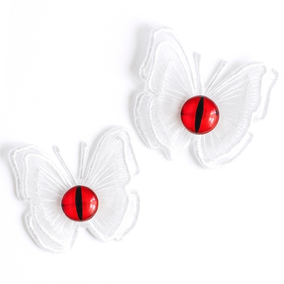 Goth Punk Butterfly Hair Clip White Lace with Eyeball Accent - Picture 1 of 5
